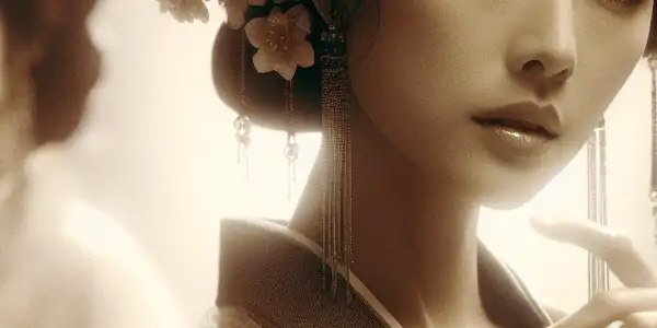 An elegant female figure exuding beauty and sensuality in a soft, dreamlike atmosphere with warm lighting.