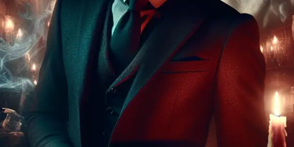 A mysterious room with a seductive figure, flickering candle, and an open book, evoking suspense and allure.