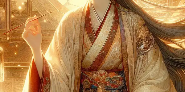 Elegant character Bai Su in a sensual, intimate setting with rich colors, soft lighting, and storytelling elements.